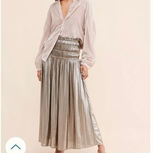 Current Air Metallic Ruched Top Pleated Maxi Skirt
